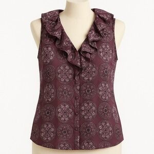 Y2K Floral Satin Ruffle Blouse Sleeveless Top Purple M Whimsigoth Grunge Dressy